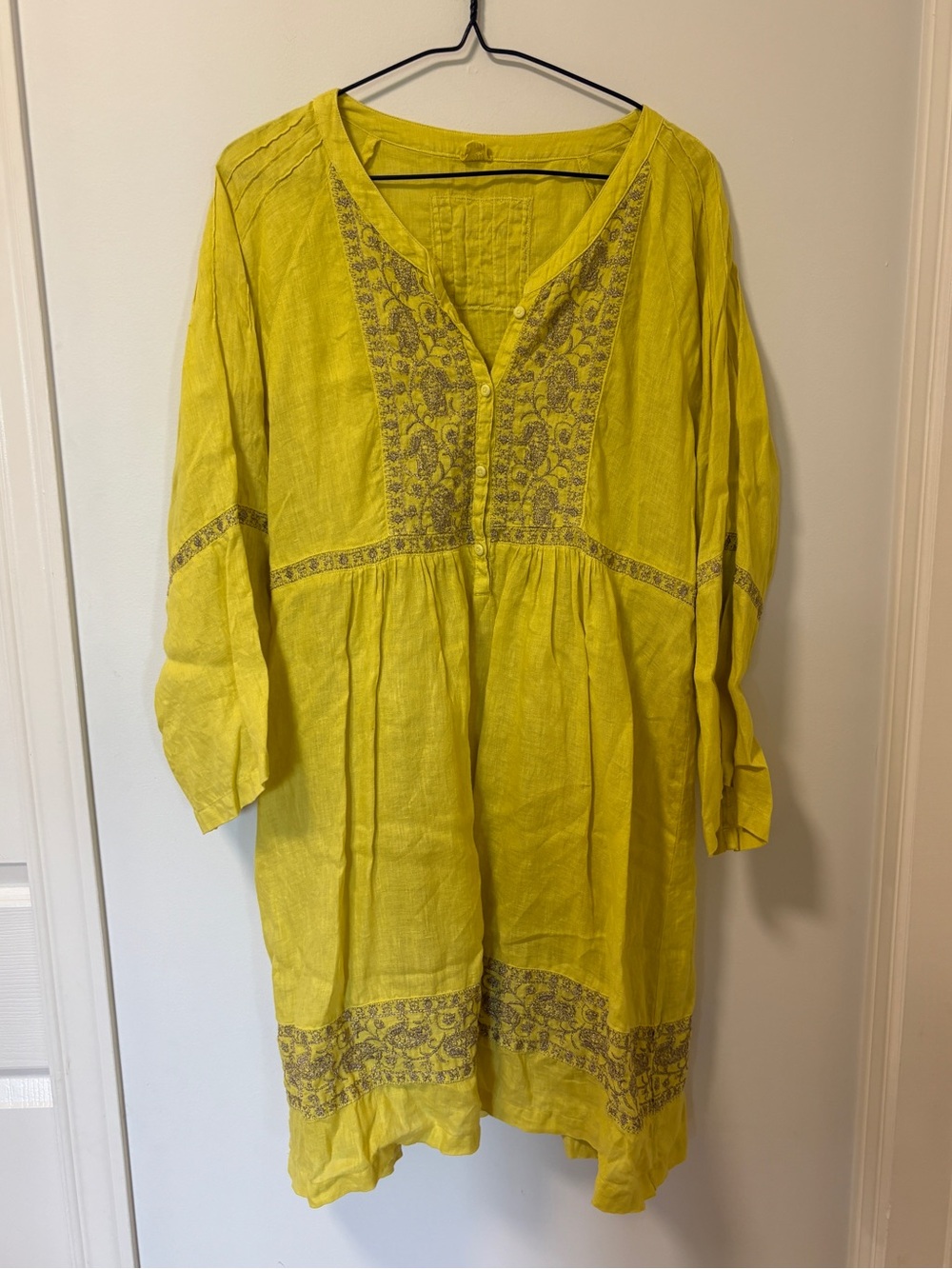 120% Lino Tunic Yellow Embroidered Size 46 Laggenlook Resort vacation cruise